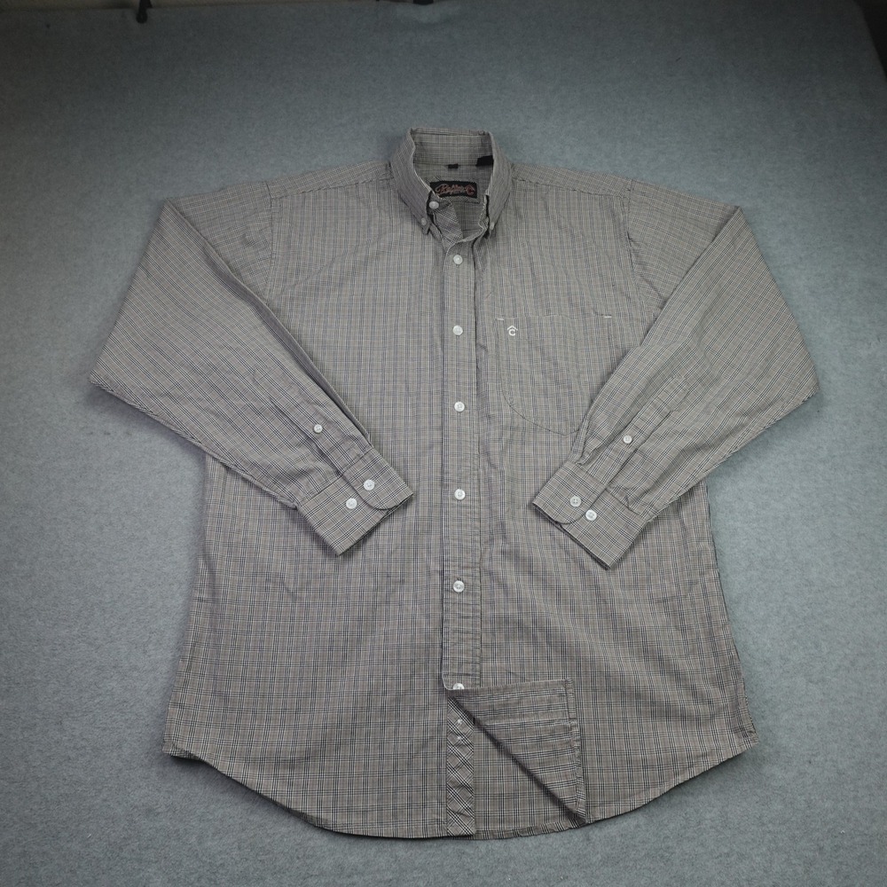 Rafter C Shirt Mens Medium Brown Plaid Western Cowboy Button Down Long Sleeve